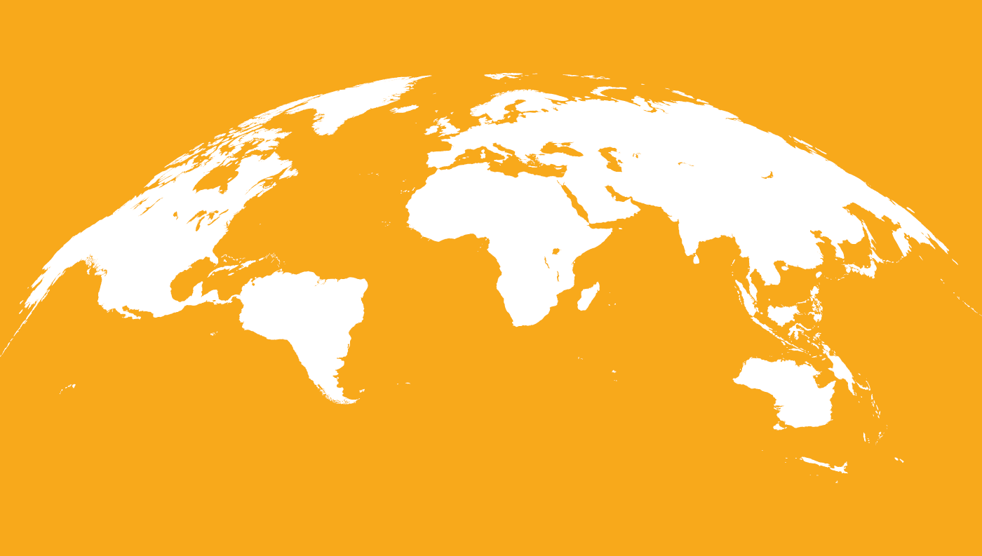 A map of the world. The countries are white on a yellow background