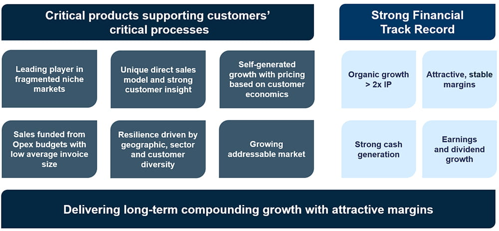 A table demonstrating our strengths for critical products that support critical processes and a strong financial track record