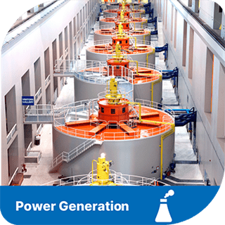 A power generation site indoors. There is a blue tab underneath the image stating 'power generation' with a funnel icon next to it